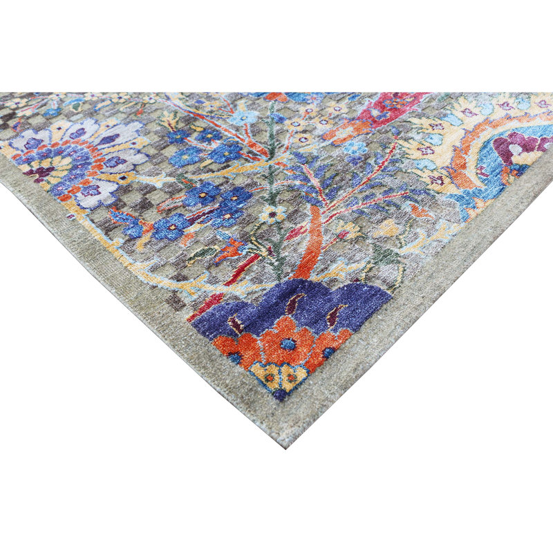 Hand Knotted Oriental Area Rug in Camel/Gray/Blue, Rectangle 8' x 10'