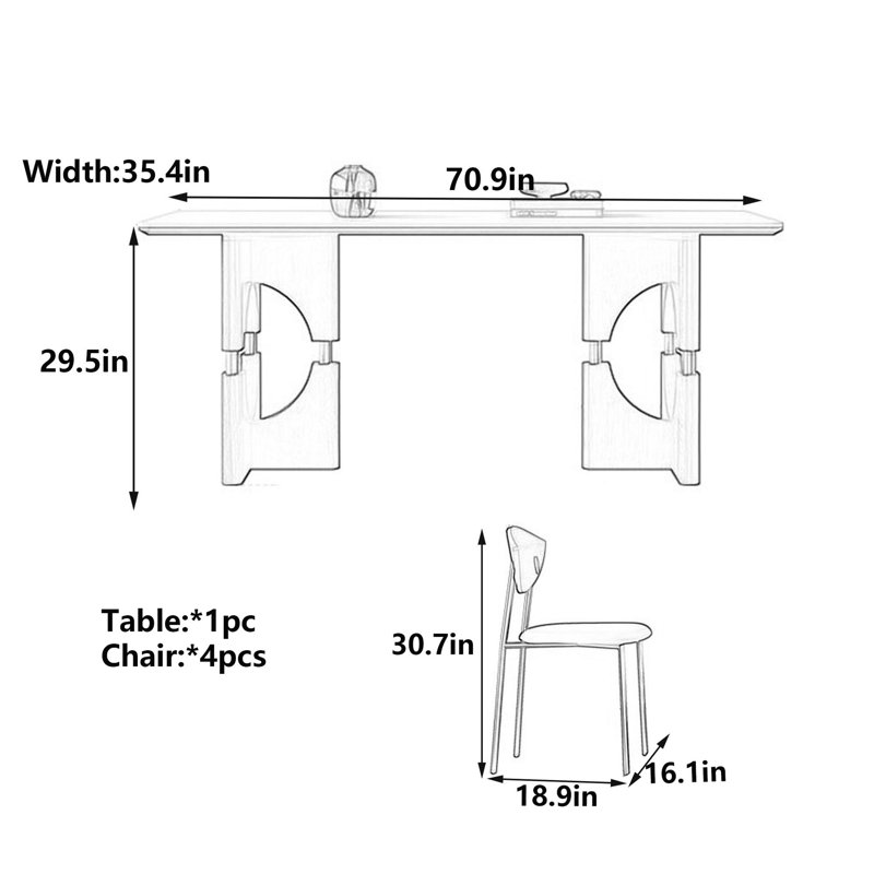 Table de salle à manger French Vintage, H 29,5 po x L 70,9 po x l 35,4 po