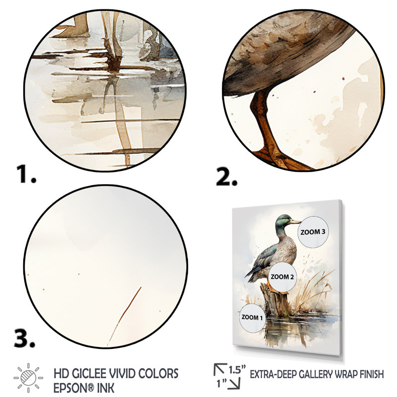 Canard colvert minimaliste à l'étang II - canard, art mural encadré, Cadre flottant noir, H 40 po x l 30 po x P 1,5 po