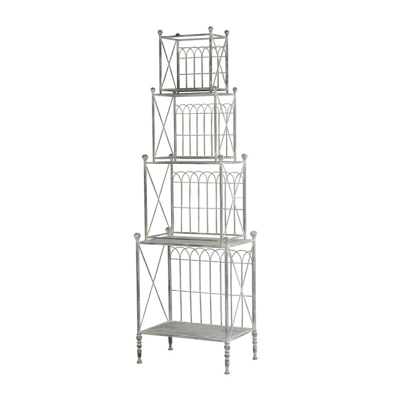 Étagère en fer antique à 3 niveaux 25,5 x 17 x 80,5 po - Finition argent vieilli, présentoir pour la cuisine, la salle de bain, le salon ou le patio
