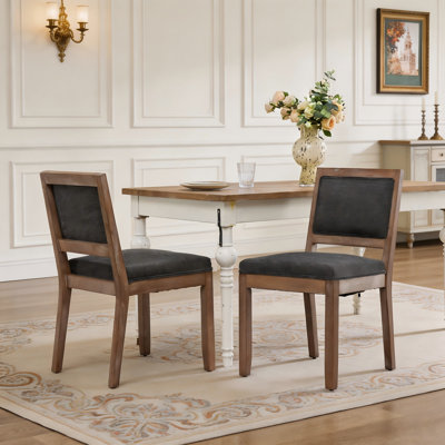 Ensemble de 2 chaises de salle à manger rembourrées de style campagnard, chaises d'appoint modernes du milieu du siècle avec assise rembourrée en tissu gris – Chaises à structure en bois massif pour la cuisine, la salle à manger et le coin repas, grises