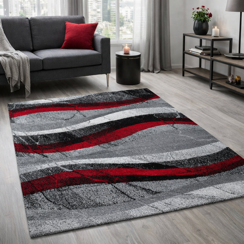 Tapis gris / rouge / noir Wellersburg, Rectangle 4 pi 7 po x 6 pi 7 po