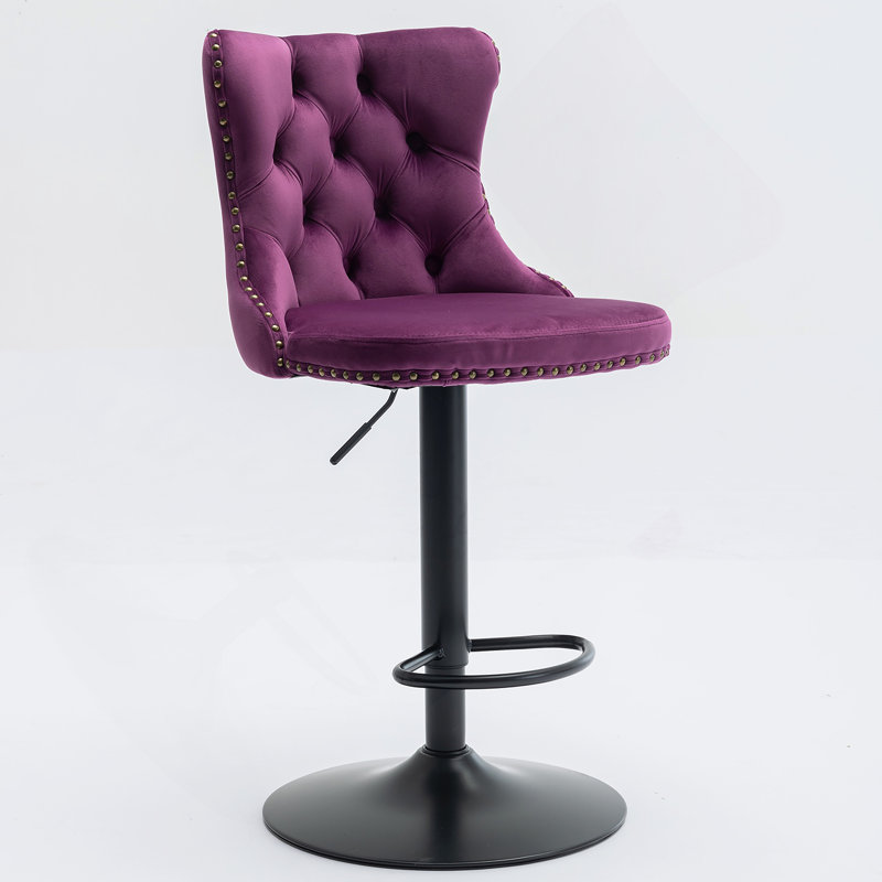 Tabourets de bar pivotants en mauve à hauteur réglable avec repose-pieds
