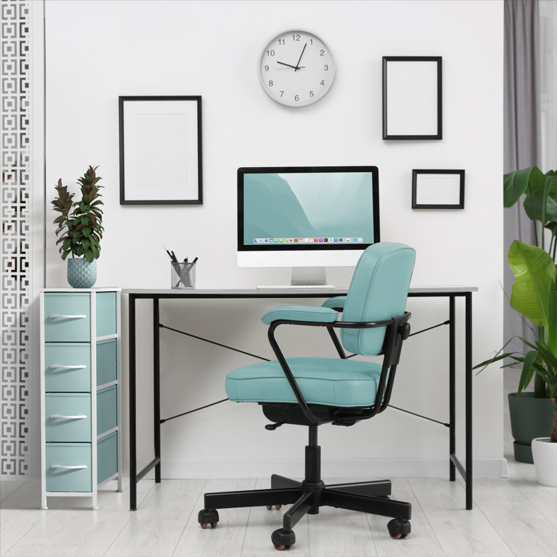 Sorbus 4 Drawers Narrow Dresser with Steel Frame, Wood Top & Fabric Bins, Aqua