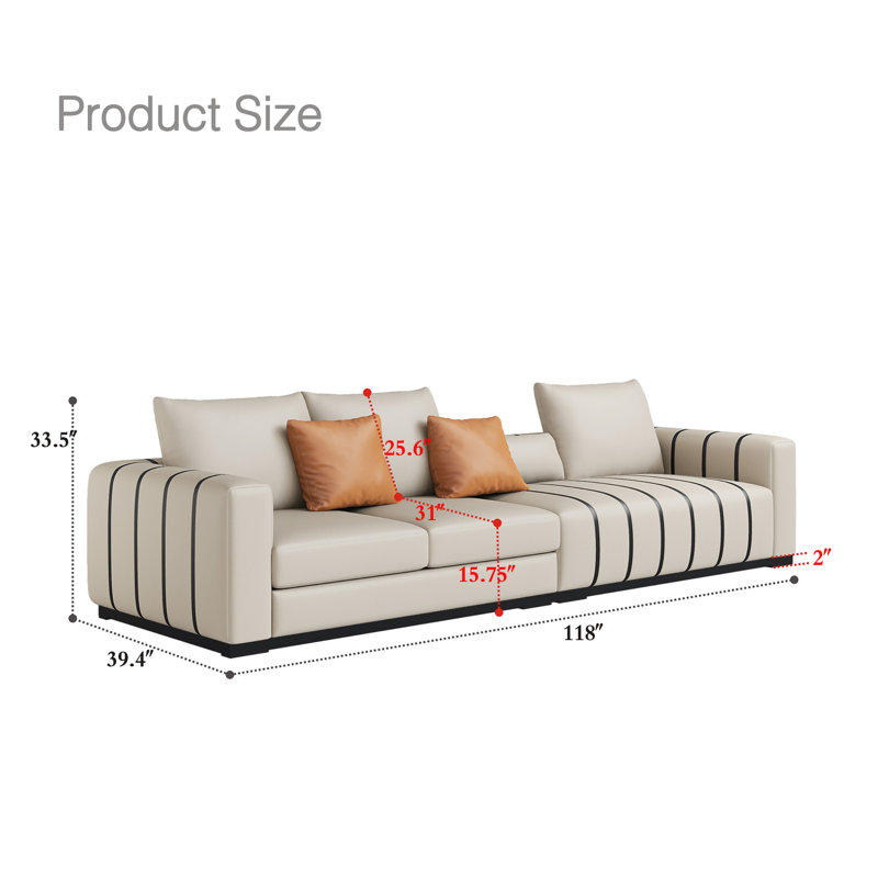 Modern Luxury 4-Seater Faux Leather Sofa With Black Metal Base
