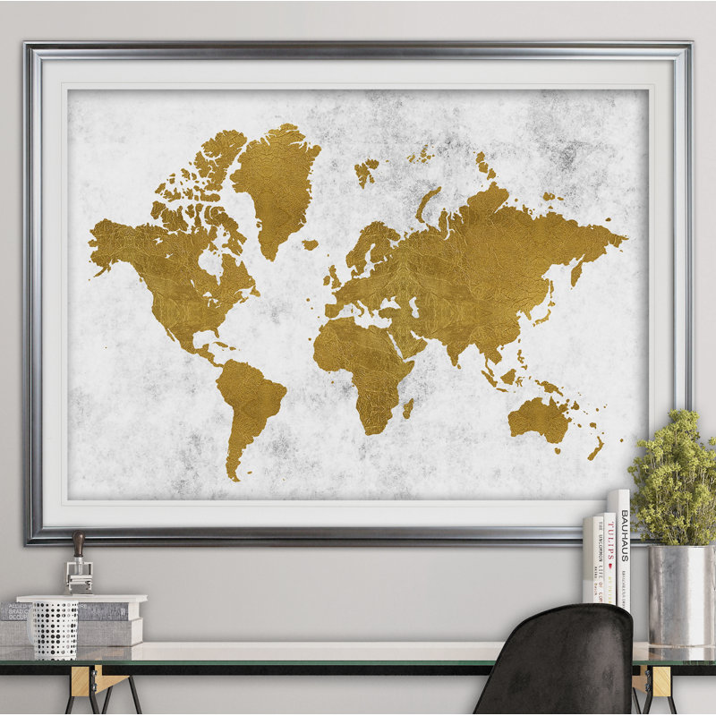 «Champaign Gold Map», impression sur papier, Argent, H 30 po x l 40 po x P 1,5 po