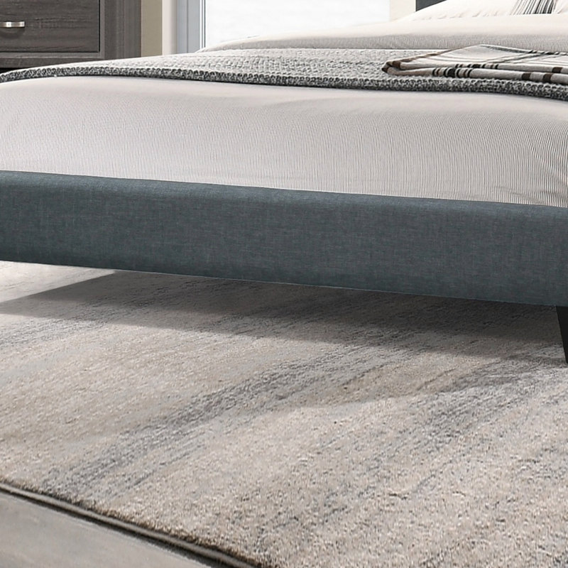 1Pc Bed Beautiful Polyfiber Vertical Tufted HB Platform Bedframe Slats Bedroom Furniture, Gris anthracite, Grand lit