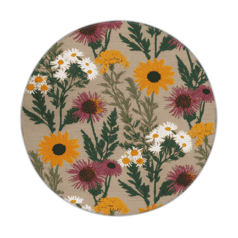 Tapis d'intérieur et d'extérieur gris Botanical, Rond 5 pi