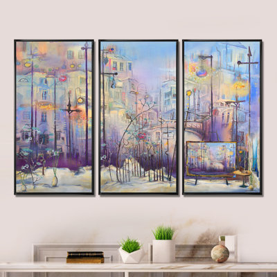 «Abstract Pastel Cityscape», peinture sur toile 3 pièces