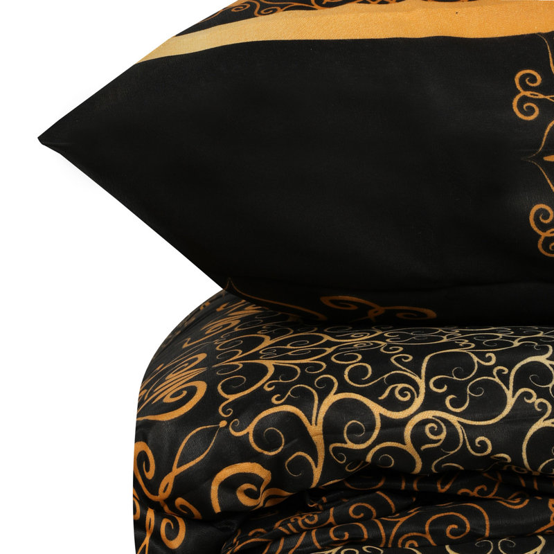 Jaylynn No Pattern Duvet Cover Set with Pillowcases Included, 160 x 220cm Duvet Cover + 1 Pillowcase (50 x 70), Gold/Black