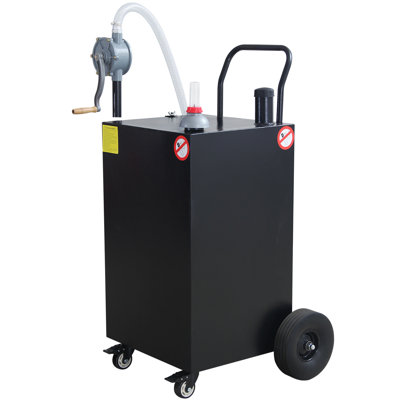 Chariot à carburant avec 4 roues, réservoir de stockage de gaz avec pompe de transfert manuelle, réservoir de carburant portatif à essence avec chariot et pompe à siphon pour voitures, tondeuses à gazon, camions, VTT, bateaux