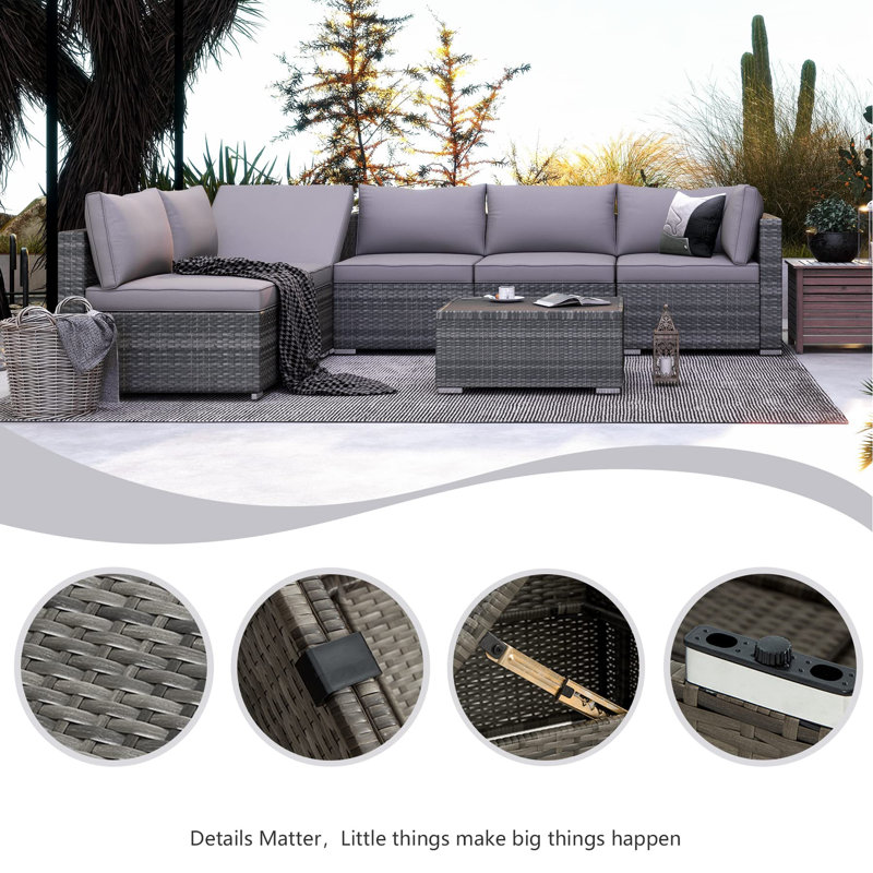 Ensemble de canapé modulaire d'extérieur 7 pièces Latitude Run®, gris, gris