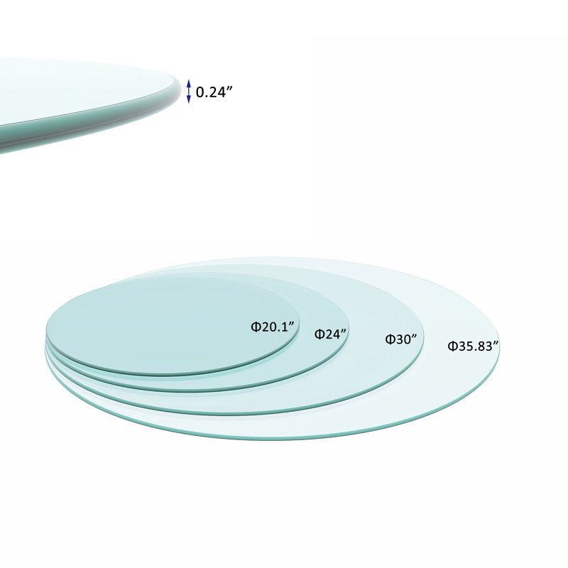 Plateau de table rond en verre trempé de 36 pouces, bords arrondis polis de 1/4 pouce d'épaisseur. Table basse en verre trempé.