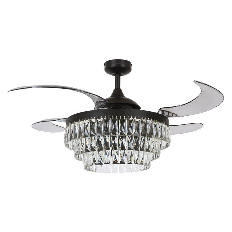 48" Retractable Blade Ceiling Fan with Light and Remote, Modern Fandelier Ceiling Fan, Patented Design Technology, Stronger Thicker Blades, Antique Black