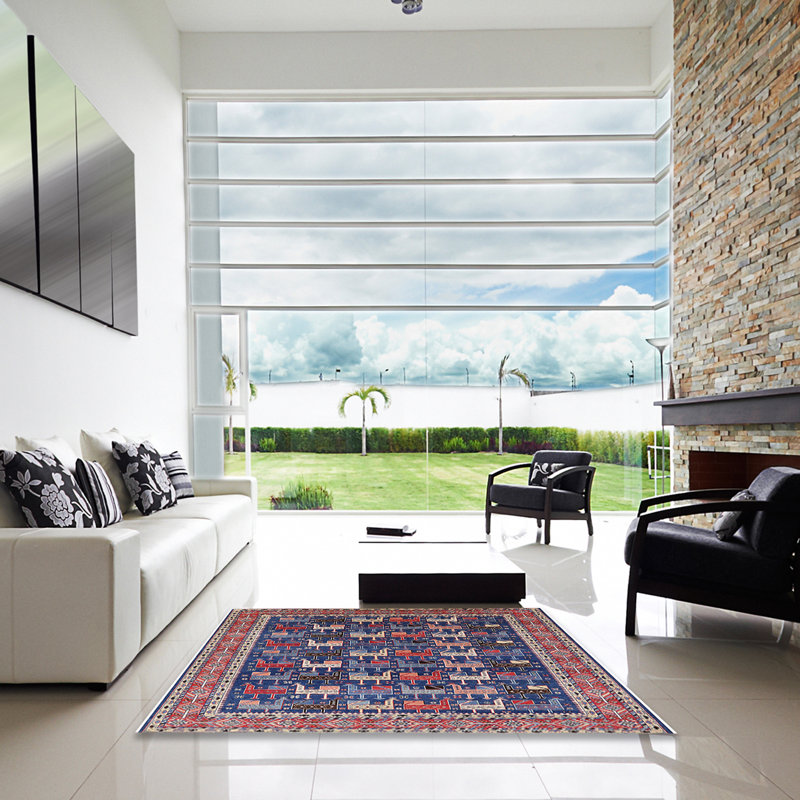 Tapis rouge / bleu Mustecaplioglu, Carré 5 pi