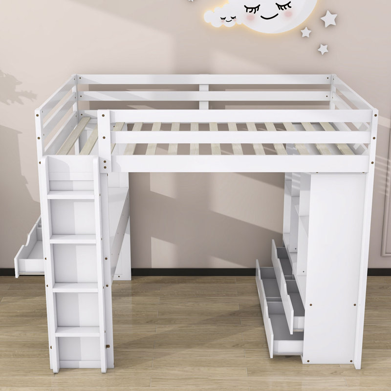 Lit mezzanine avec tiroirs Jaycian Kids, Complète, Blanc
