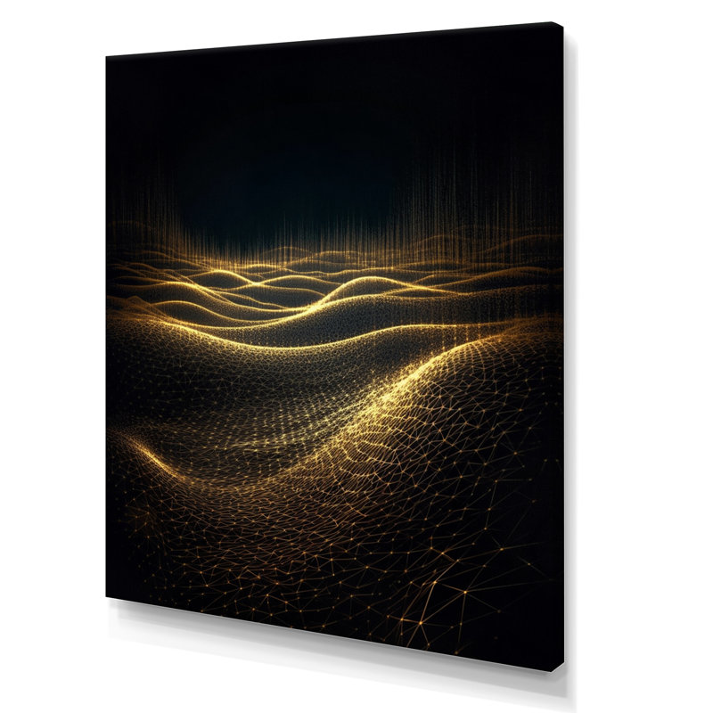 Reproduction sur toile de formes abstraites de lumière dorée réfléchie sur des vagues concentriques, Toile tendue