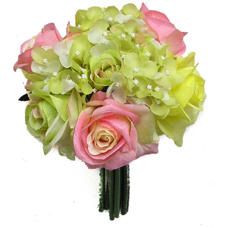 Pièce maîtresse de rose artificiel 12 tiges, Rose / vert