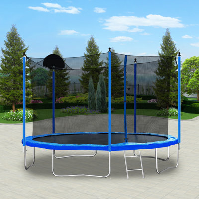Trampoline 12 pi avec panier de basketball, échelle et filet de sécurité pour l'extérieur