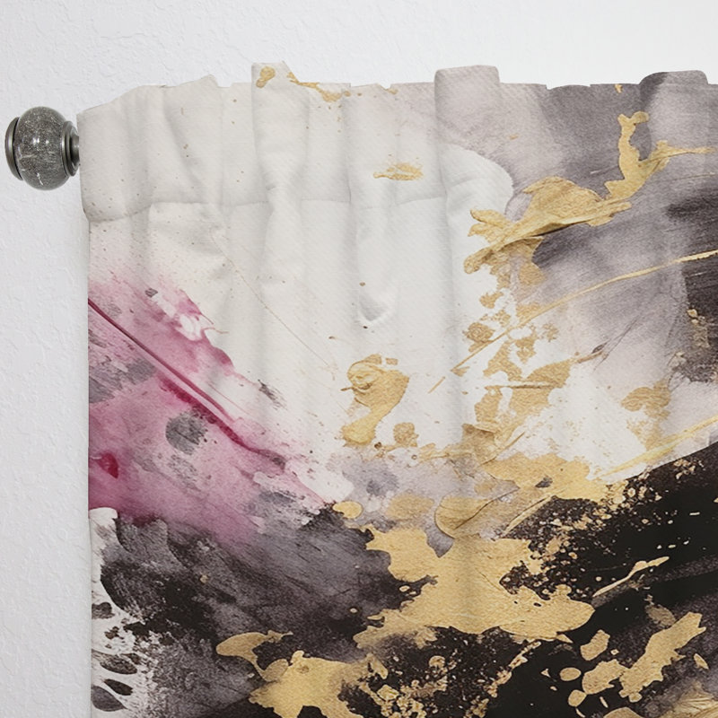 Gold And Pink Fluid Fusion II - Abstract Curtain - Velvet Room Darkening - 1 panel, 52" W x 84" L