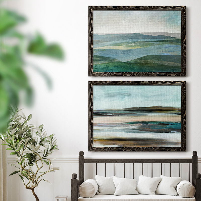River Valley - Ensemble de 2 peintures sur toiles encadrées, Cadre noir, H 37,5 po x l 55 po x P 1,5 po