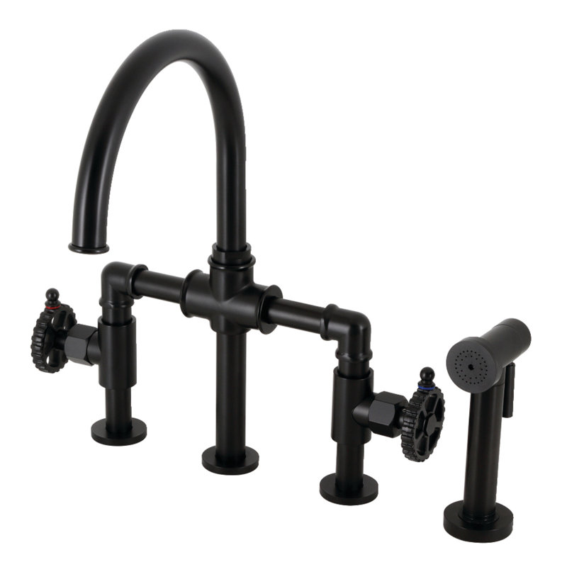 Robinet de pont avec douchette latérale, Noir mat