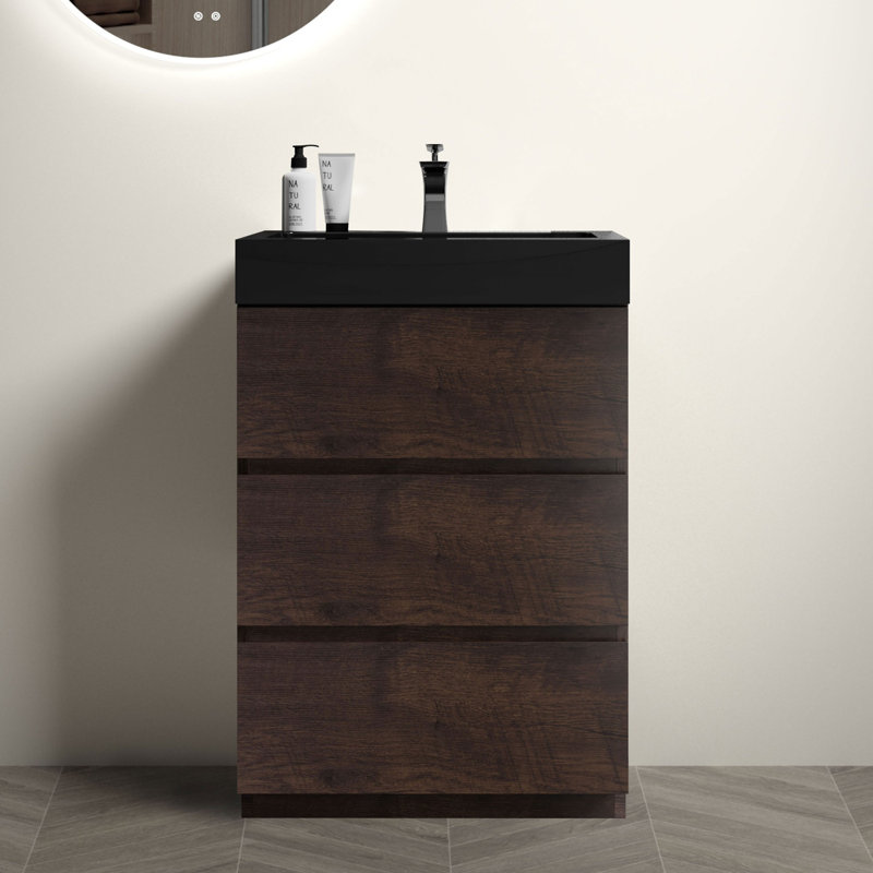 Meuble-lavabo 24 po avec lavabo, Noyer, Noir