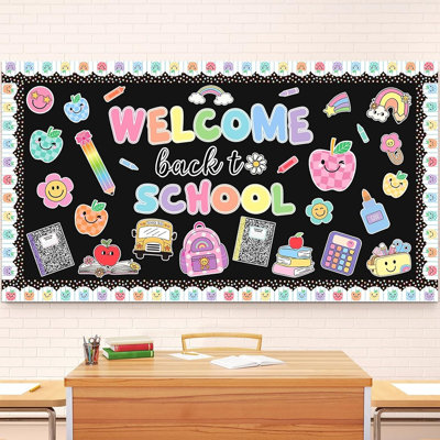 Welcome Back To School Bulletin Board Set, Composition Notebook Classroom Decorations With Bulletin Board Borders, Paper Cutouts, Welcome Classroom Wall Door Decor For Teachers