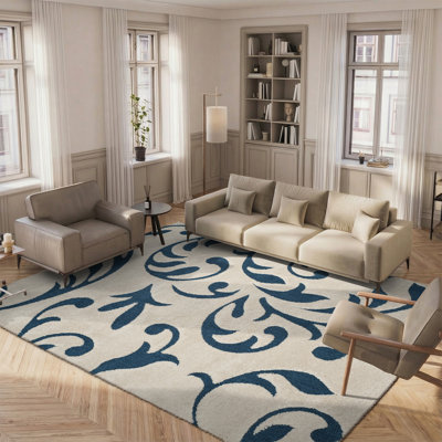 Diederich Abstract Cream/Blue Area Rug