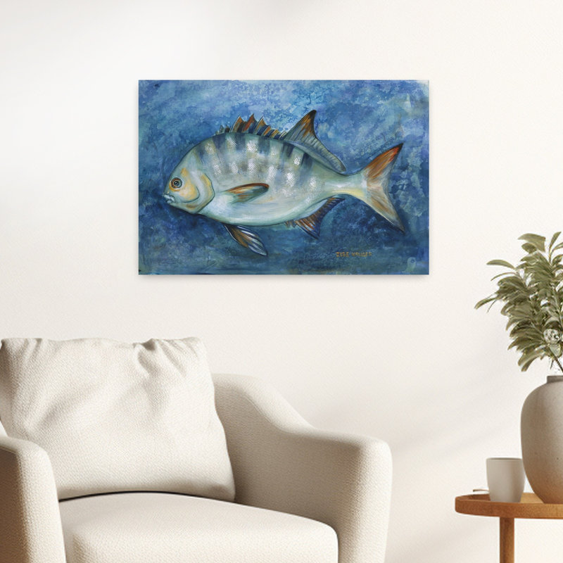 «Blue Striped», art mural tropical, H 16 po x l 24 po
