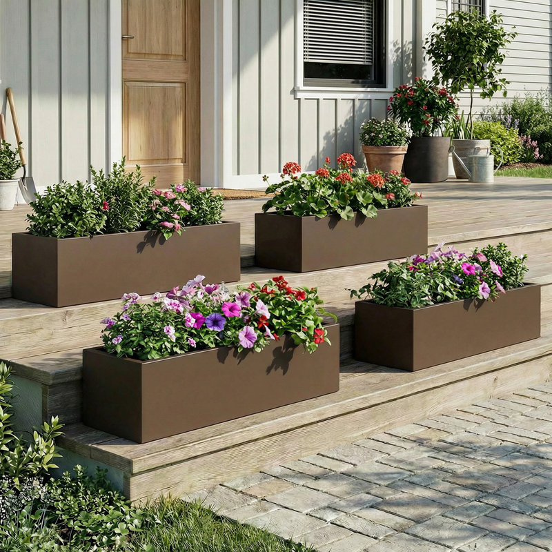 Grande boîte à fleurs rectangulaire d'intérieur / extérieur de 9 po H x 36 po avec trous de drainage pour grande terrasse
