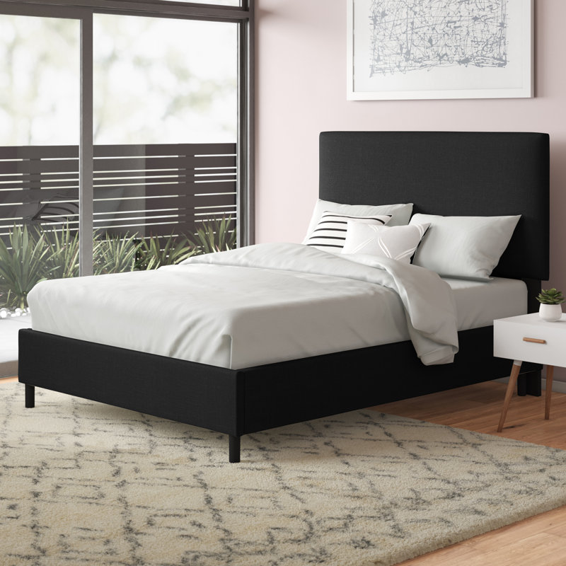 Eisley Upholstered Platform Bed, Twin, Classic Linen Black