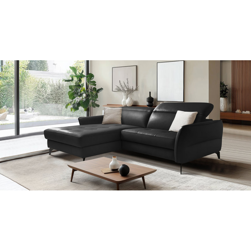 Manchester Leather Corner Sofabed with Adjustable Headrests and Storage, Left Hand Facing, Black