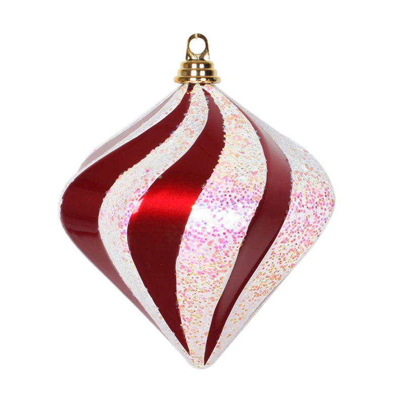 Ornement en forme de diamant, Rouge / Blanc, H 6 po x l 6 po x P 6 po