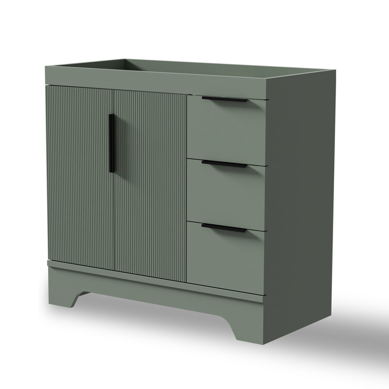 Base de meuble-lavabo simple 36 po Mid-Century moderne, sans comptoir d'évier, Gris, Noir