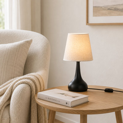 Lampe de table noire à contrôle tactile, lampe de chevet H 13,2 po avec abat-jour en tissu et ampoule E26 chaude incluse