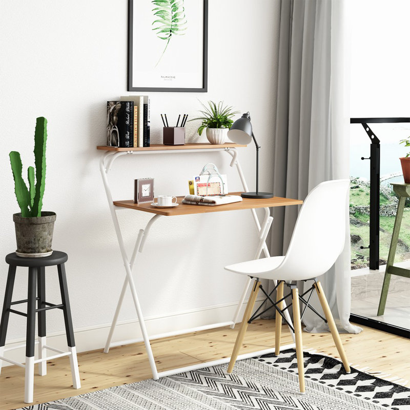 Metal Base Computer Desk, White, Walnut