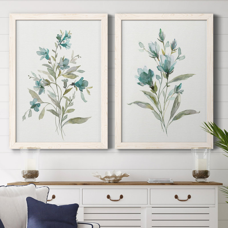 Linen Botanical III - ensemble de 2 reproductions d'art, Toile blanche encadrée, Pas de tapis, H 37,5 po x l 55 po x P 1,5 po