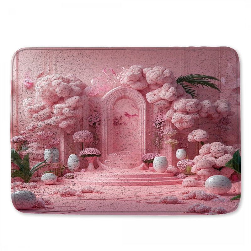 Tapis de bain rose à motif floral, L 24 po x L 17 po