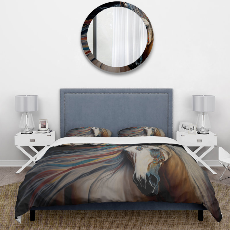 Cheval indien avec crinière colorée I - ensemble de housse de couette animaux - microfibre de polyester