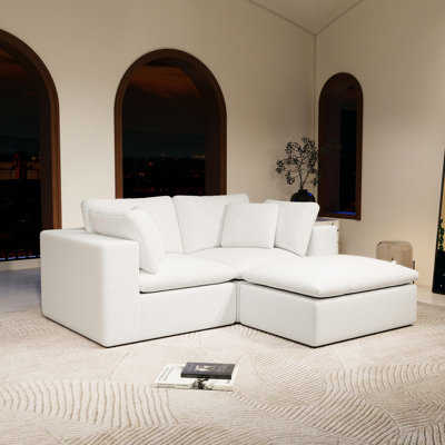 Canapé modulaire 78,8 po x 68,9 po avec combinaison de 3 pièces, velours côtelé blanc, sans assemblage, pour la maison moderne et les espaces de détente