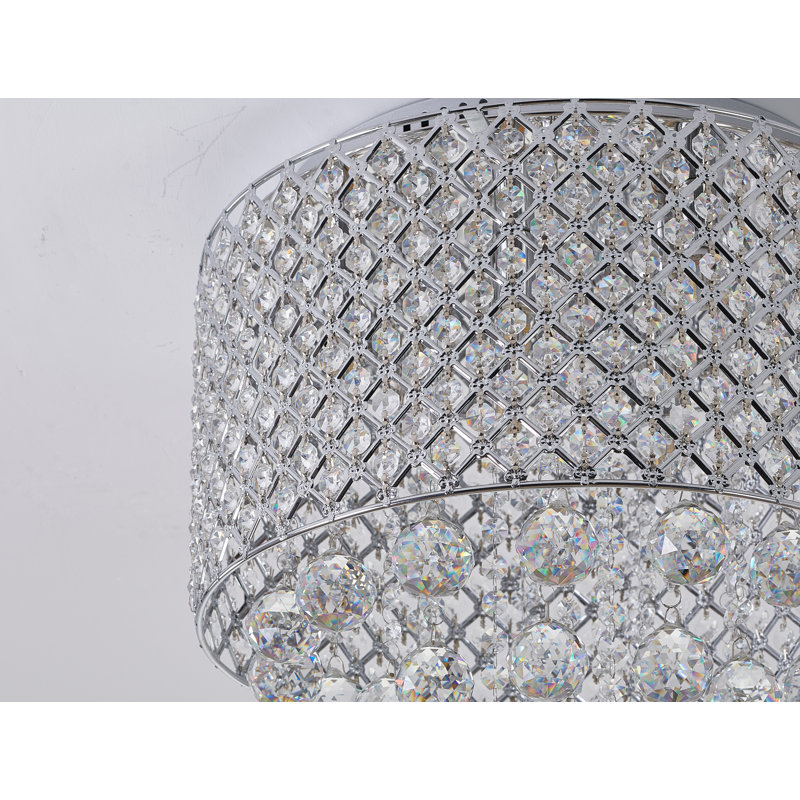 Plafonnier encastré en métal chromé Lopes avec détails en cristal transparent, H 18 po x l 16 po x P 16 po