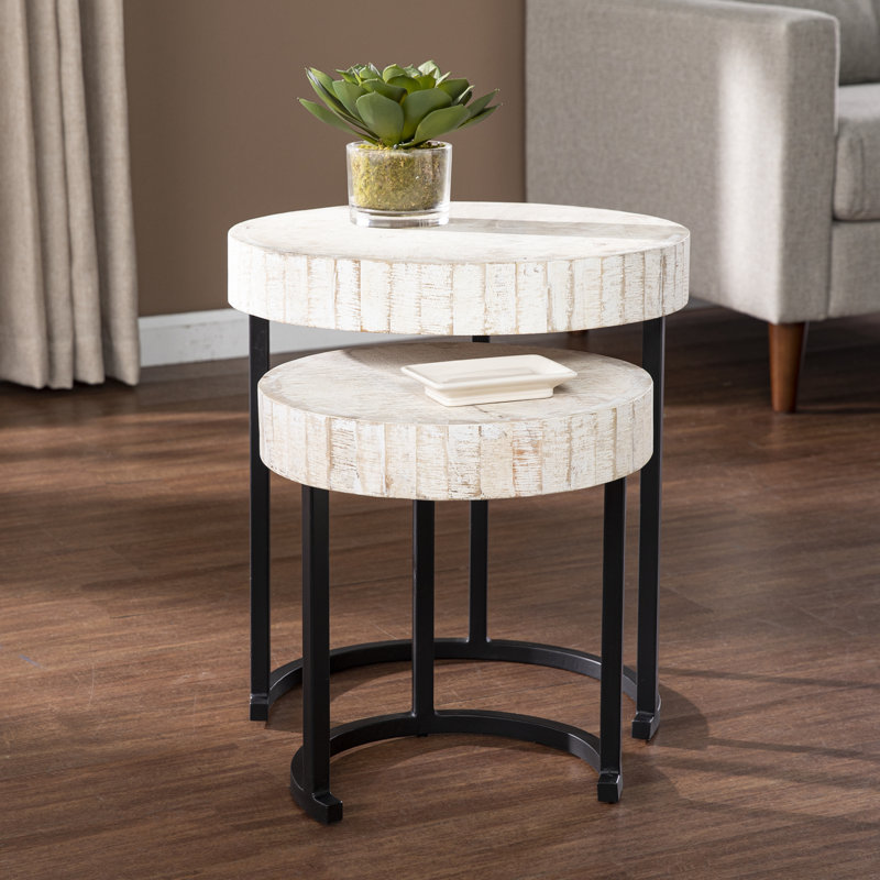 Kettil Solid Wood Top Nesting Tables, Whitewashed