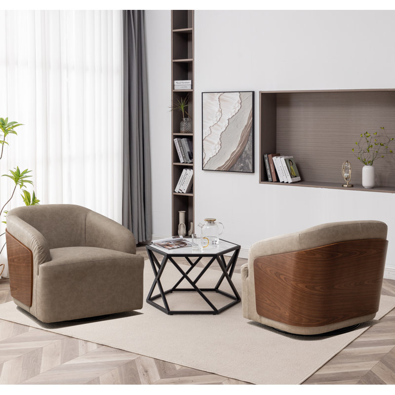 Fauteuil demi-tonneau rotatif en simili cuir Andretta, Gris