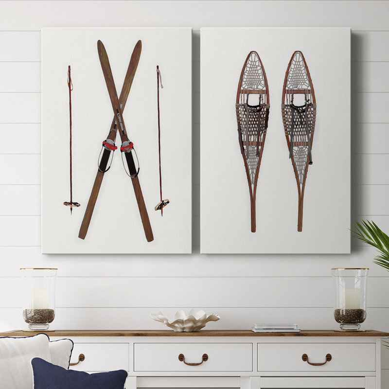 Skis rétro - Toile tendue avec châssis de qualité supérieure - Prêt à être accroché, H 48 po x l 64 po