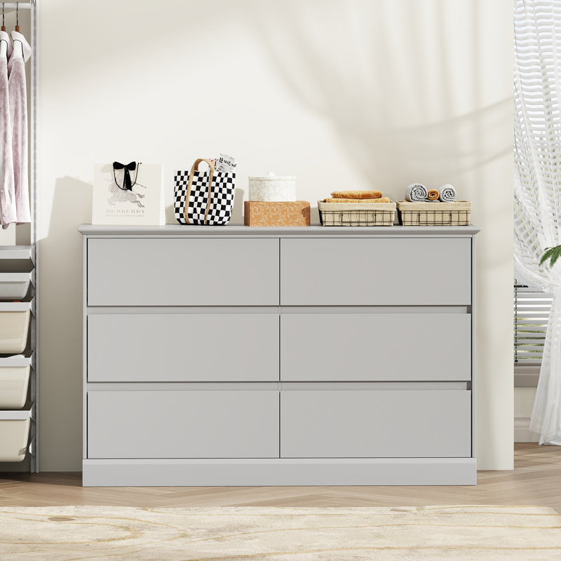 Commode 6 tiroirs double, commode en bois l 47,2 po avec tiroirs profonds pour chambre à coucher, Gris