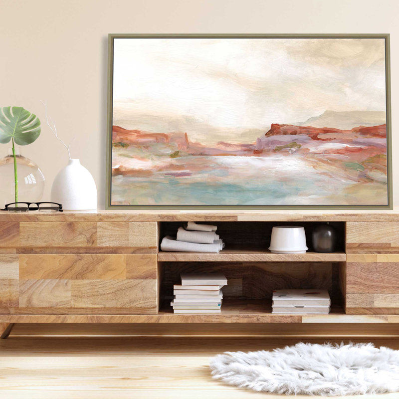 «Twilight Desert Mirage» par Carol Robinson - Peinture, L 43,5 po x H 27,5 po, Encadrement brun