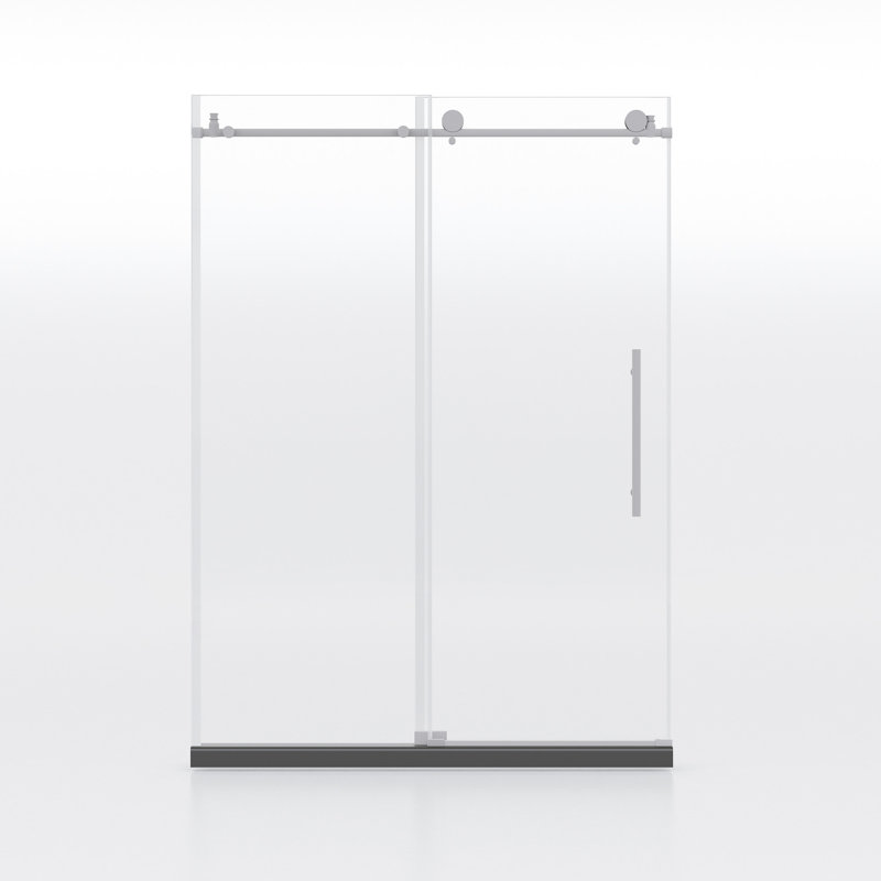 Porte de douche 60 po x 76 po, verre trempé transparent de 3/8 po de style nickel brossé et imperméable, s'installe sans problème, rapidement