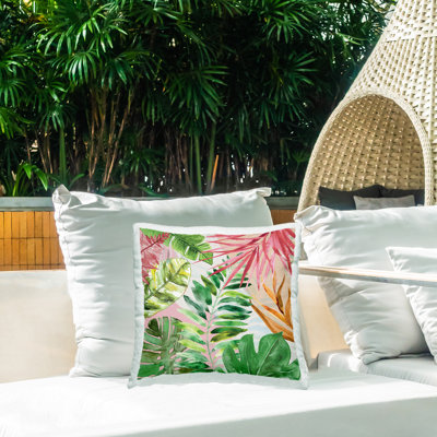 Hot Tropics Fronds Printed Outdoor Throw Pillow Design by Carol Robinson