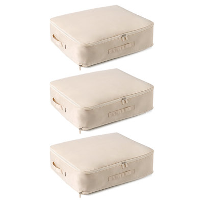 Large Foldable Self-Compression Storage Bag, Dual Zipper Bedding Organizer for Comforter Quilt Blanket Clothes Pillow Closet Storage